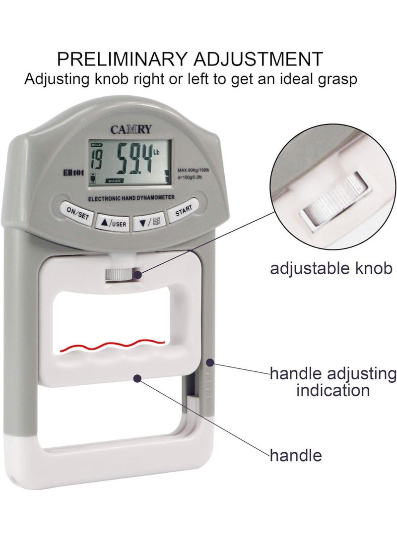 Digital Hand Dynamometer Grip Strength Measurement Meter Auto Capturing Electronic Hand Grip Power 198 Lbs / 90 Kgs - Image 2